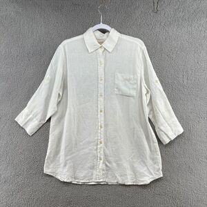 Isabella Bird 100% linen button up tunic blouse size Large white lagenlook beach